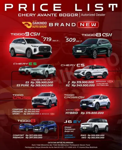 Pricelist Harga Chery cimahiselatan 2025